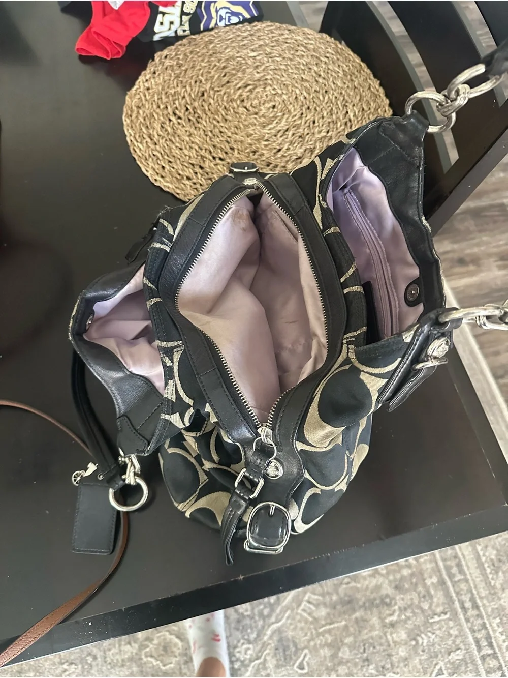 Coach Signature Maggie/Mia Shoulder Bag 16714 Black Khaki